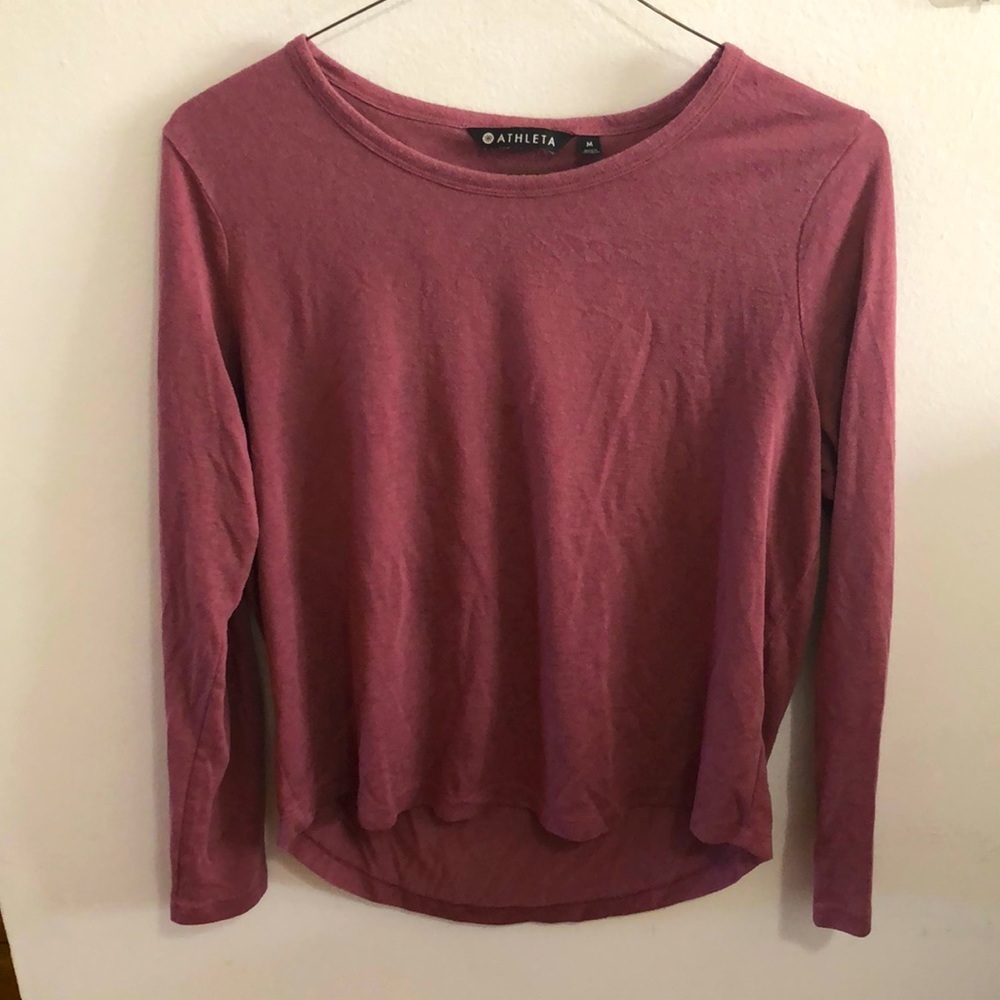 Athleta long sleeve open back breezy berry top